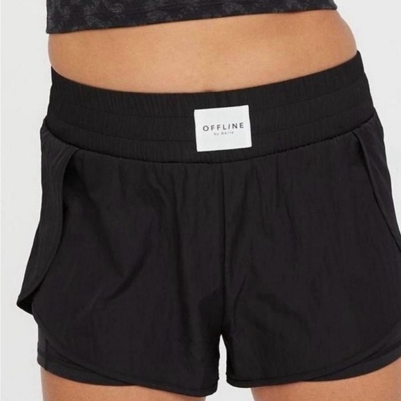 aerie Pants - Offline By Aerie Black The Hugger Shorts High Waist Lined Pockets Size XL NWT
